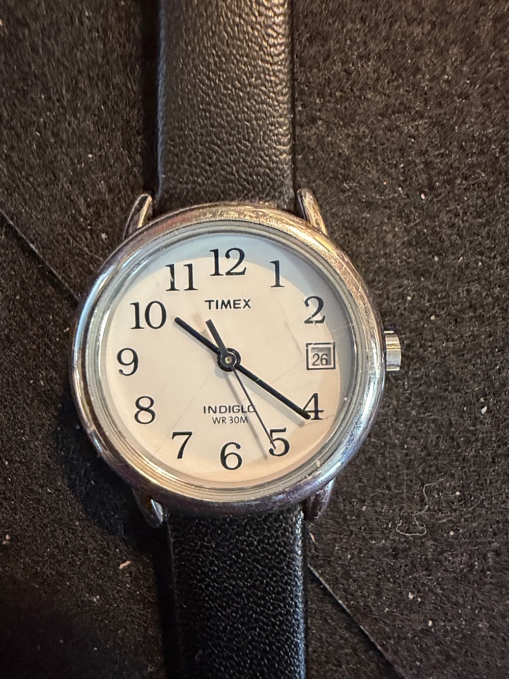 Timex Silver Case White Dial Watch with Black Strap